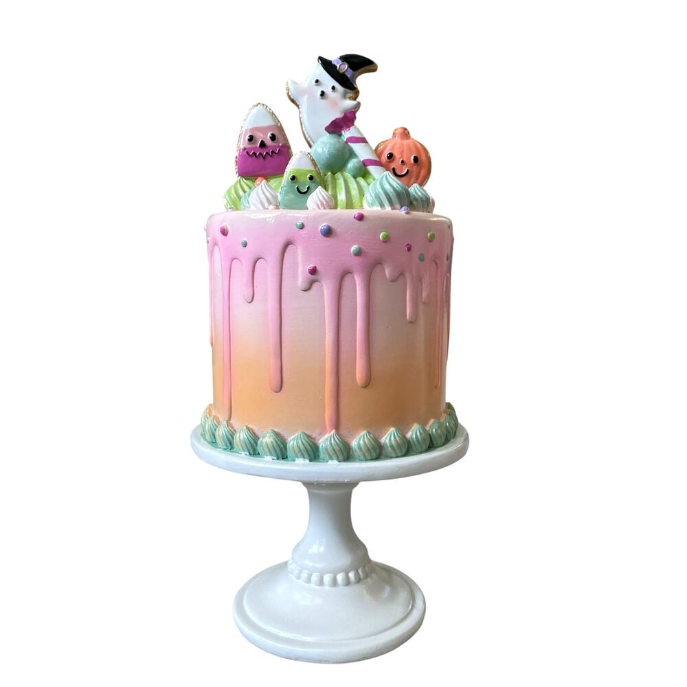 Sweet Treats Halloween Candy Corn Ghost Cake Decor 14in Resin Pastel Decor NEW